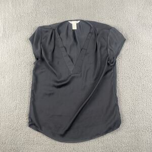 H&M Conscious Women's US 4 Black 100% Polyester V-Neck Short Cap Sleeve Blouse